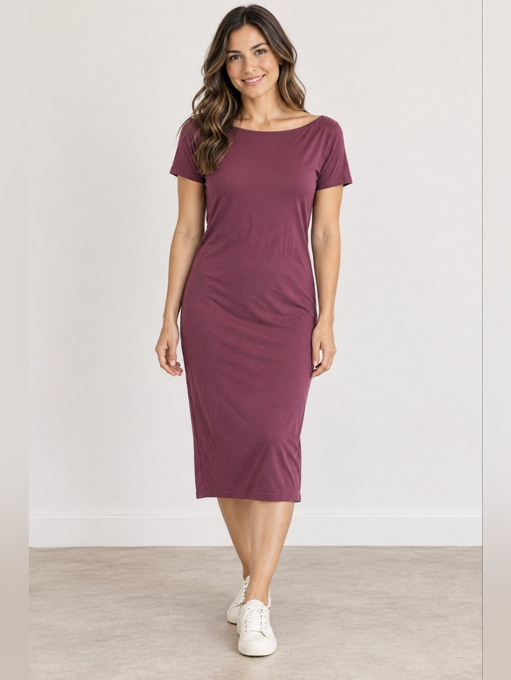 Plum Purple, Midi T Shirt Dress